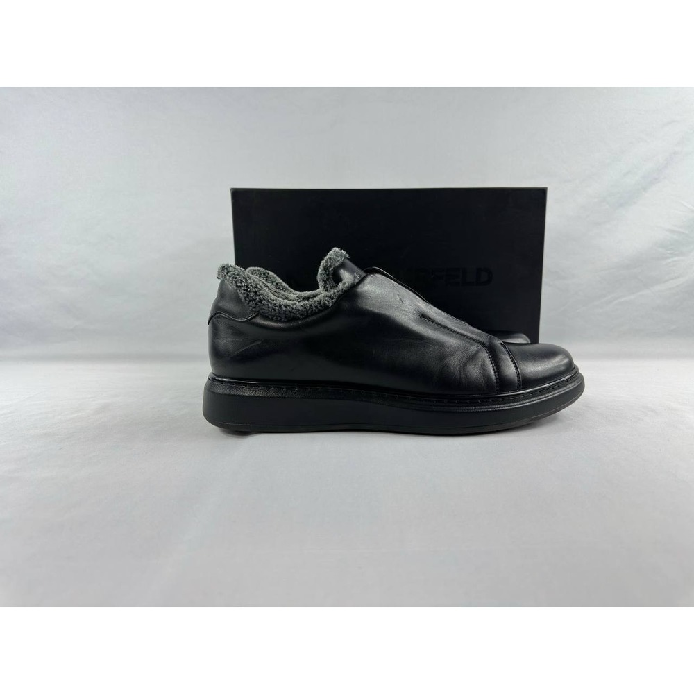 Karl Lagerfeld Paris Faux Fur Trim Laceless Leather Sneakers Men's Size 13